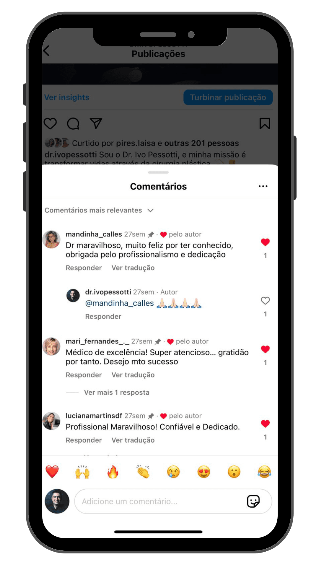 Comentários do instagram